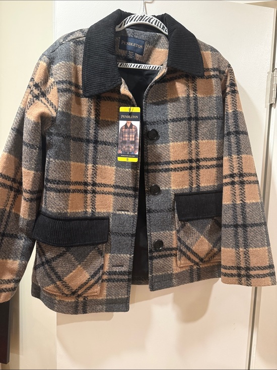 Pendleton Jackets & Blazers - Pendleton Women’s plaid Barn Coat Camel and Gray with Black Trim